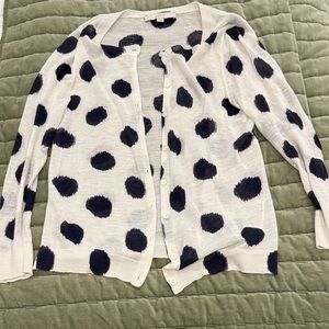LOFT White and Navy Polka Dot Cardigan
